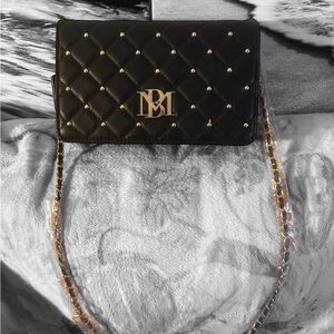 Badgley Mischka Black Quilted Crossbody Bag Vegan Leather
